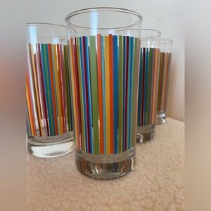 Vintage Retro Highball Striped Rainbow Drinking Glasses Water And Juice Set of 6
